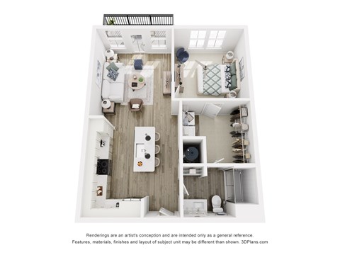 Floor plan for 1 bed, 1 bath, 705 sqft